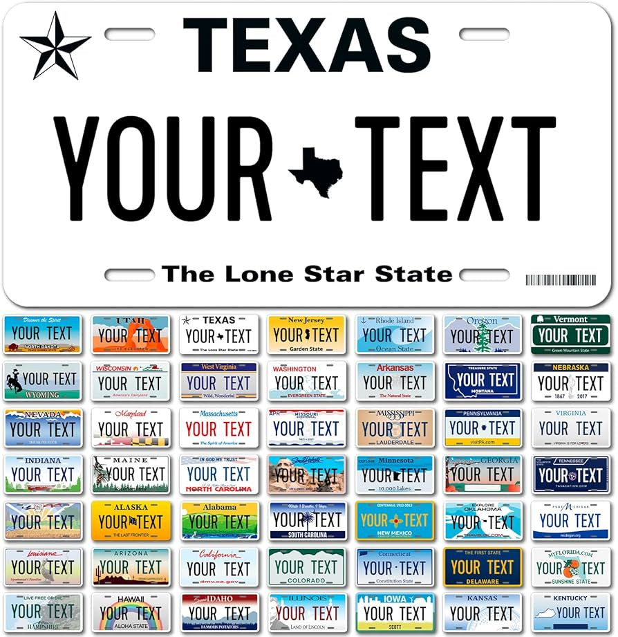 Custom Texas, Mini License Plate, Personalized 50 States Fake License Plate for Front of Car Sign... | Amazon (US)