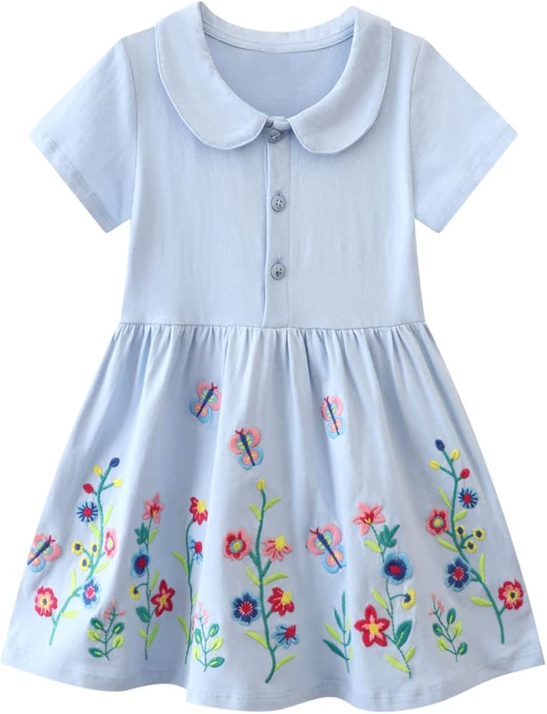 Youlebao Girls Cotton Long Sleeve Casual Cartoon Appliques Striped Jersey Dresses | Amazon (US)