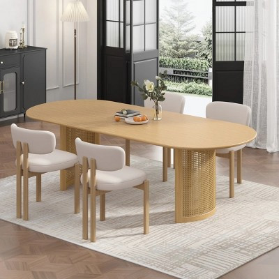 Spassway 67"L*33.5"W Oval Oak Wood Dining Table with Double Pedestal Modern Kitchen Table with Rattan Solid Wood Legs for Seats 6 Natural Wood | Target