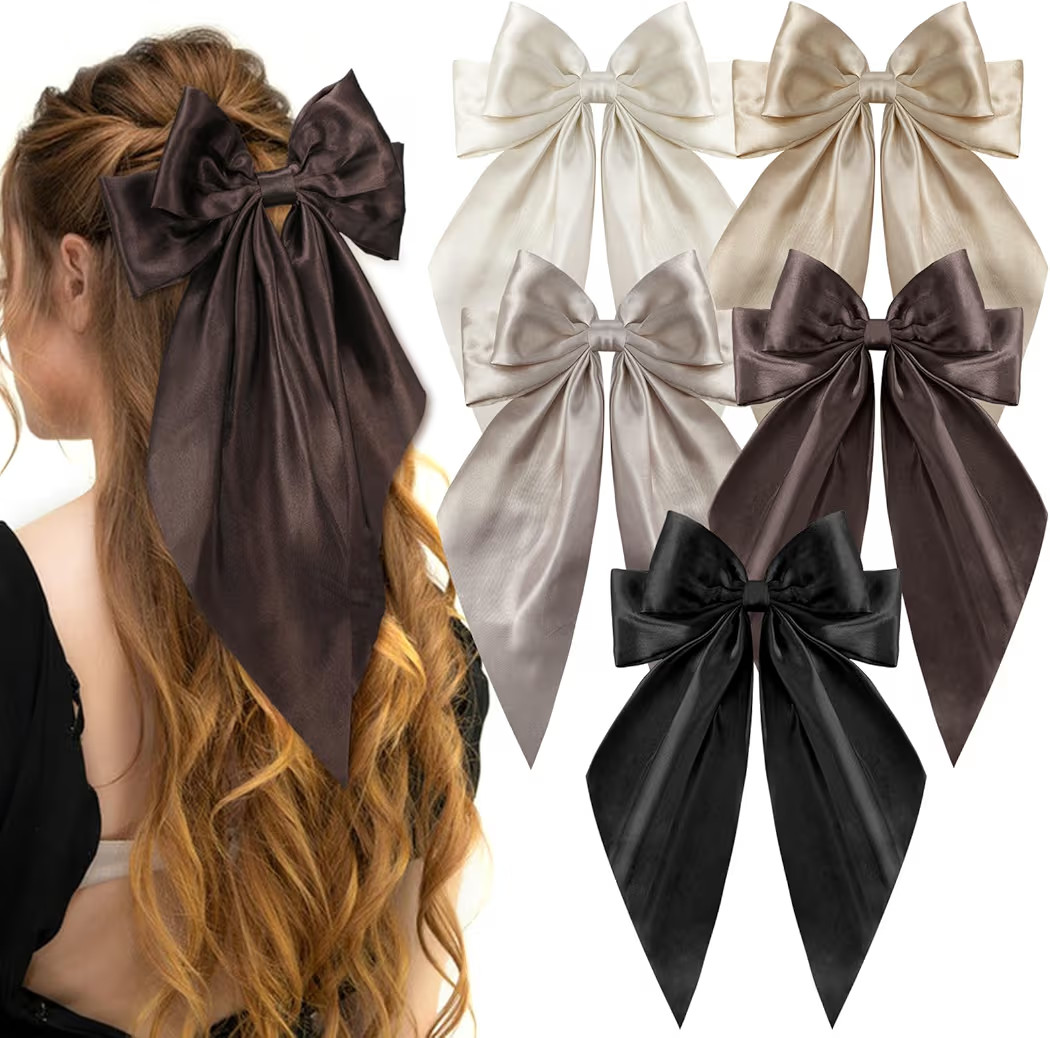 5 Pcs Hair Bows for Women, Neutral Color Hair Bows Set of 5 including Black, Brown, Gold, Off Whi... | Amazon (US)