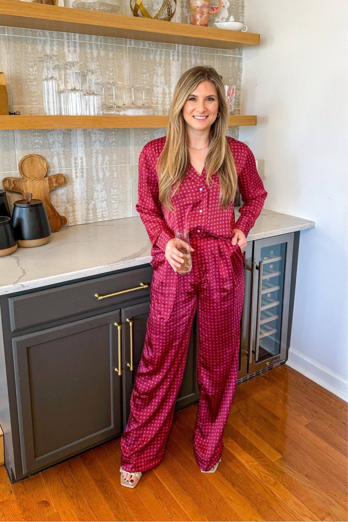 Walmart affordable outfit satin top & bottoms. Satin matching set. Pink colored satin top. Pink colored satin bottoms. Button down holiday outfit. Christmas outfit. Holiday party outfit.

#LTKstyletip #LTKparties #LTKfindsunder50