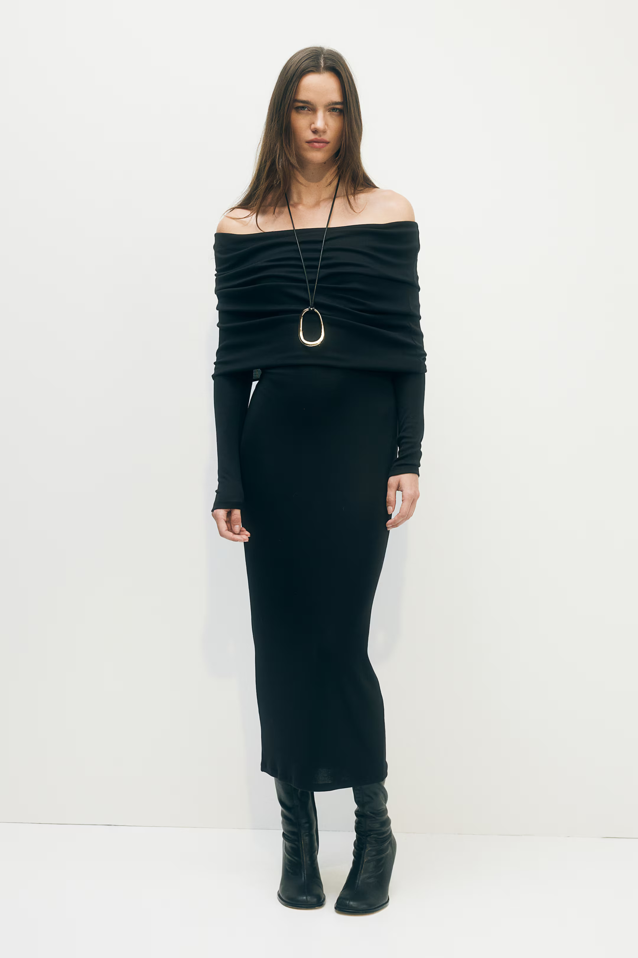 Abito a spalle scoperte con risvolto - Nero - DONNA | H&M IT | H&M (FR, IT, ES, PT, BE)