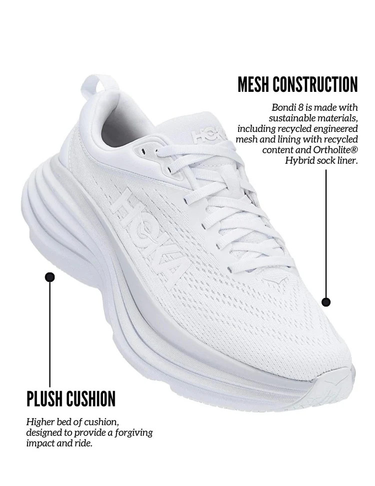 HOKA | Bondi 8 Shoes - White/White | The Sports Edit | The Sports Edit