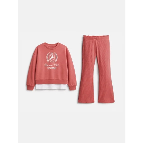 Wonder Nation Girls' Sweatshirt and Flare Leggings Set, 2-Piece, Sizes 4-10 | Walmart (US)
