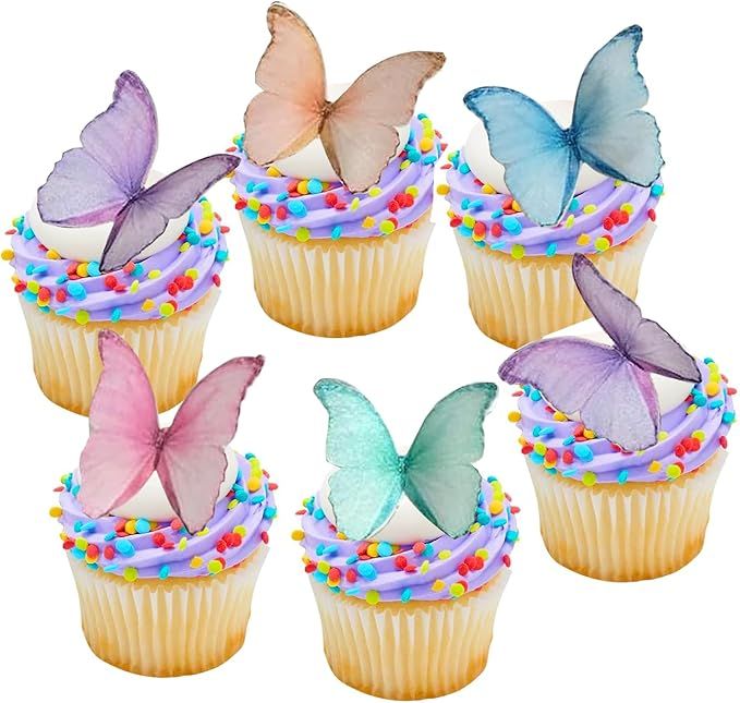 48Pcs Edible Butterflies for Cake Decorating Edible Butterfly Cupcake Toppers Wafer Paper Butterf... | Amazon (US)