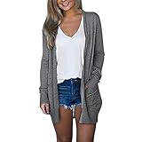 Women's Open Front Long Cardigan with Pockets Long Sleeves Lightweight Basic Knit Sweaters (M, Gray) | Amazon (US)