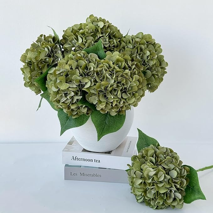 5 Pcs Silk Green Hydrangea Artificial Flowers - 20'' Faux Hydrangeas for Spring Indoor/Outdoor Ho... | Amazon (US)