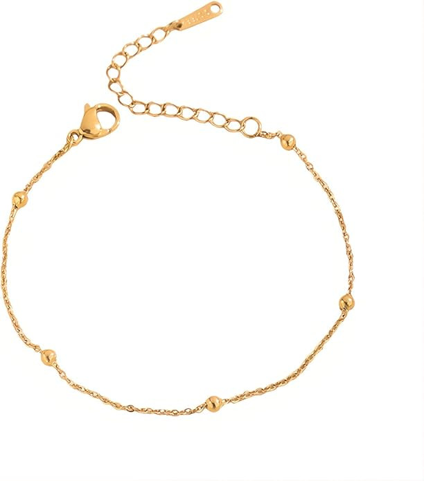 1 Pcs Gold Chain Bracelet Titanium Steel 16+5 CM Layered Bracelets Trendy Beaded Link Jewelry ... | Amazon (US)