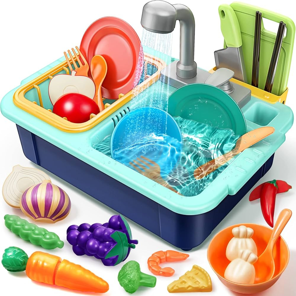 Play Sink with Running Water, Geyiie Kitchen Sink Toys for Kids Toddlers Pets with Automatic Wate... | Amazon (US)