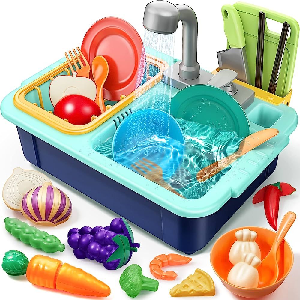 Play Sink with Running Water, Geyiie Kitchen Sink Toys for Girls Boys Kids Toddlers Pets with Aut... | Amazon (US)