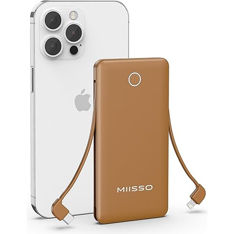miisso 6000mah Ultra Slim Built in Cables Power Bank, Card Size Built in USB C Cords Battery Pack... | Amazon (US)