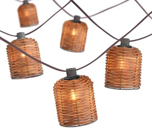 Natural Rattan String Lights, 10 Rustic Raffia Cage, 13 Ft Plug in & Connectable Wicker Lights,Ov... | Amazon (US)