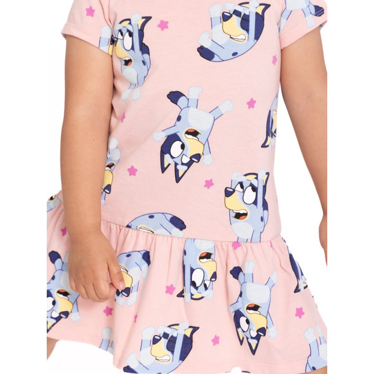 Bluey Toddler Girl Short Sleeve Drop Waist All Over Print Dress, Sizes 12M-5T - Walmart.com | Walmart (US)