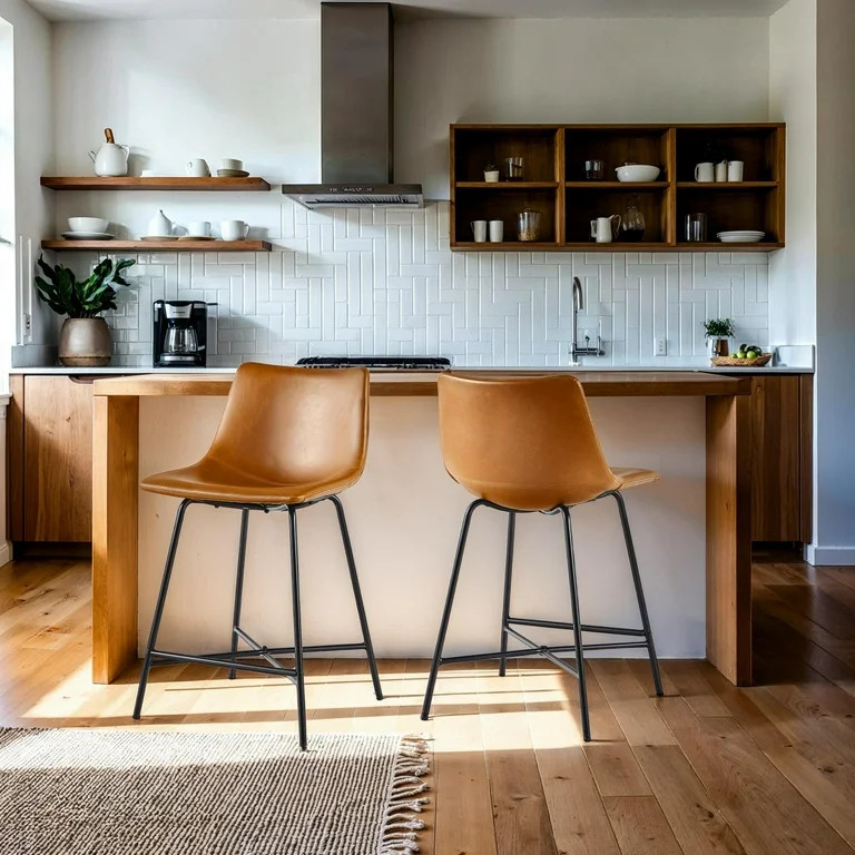 Walker Edison Urban Faux Leather Counter Stool, Set of 2, Whiskey Brown | Walmart (US)