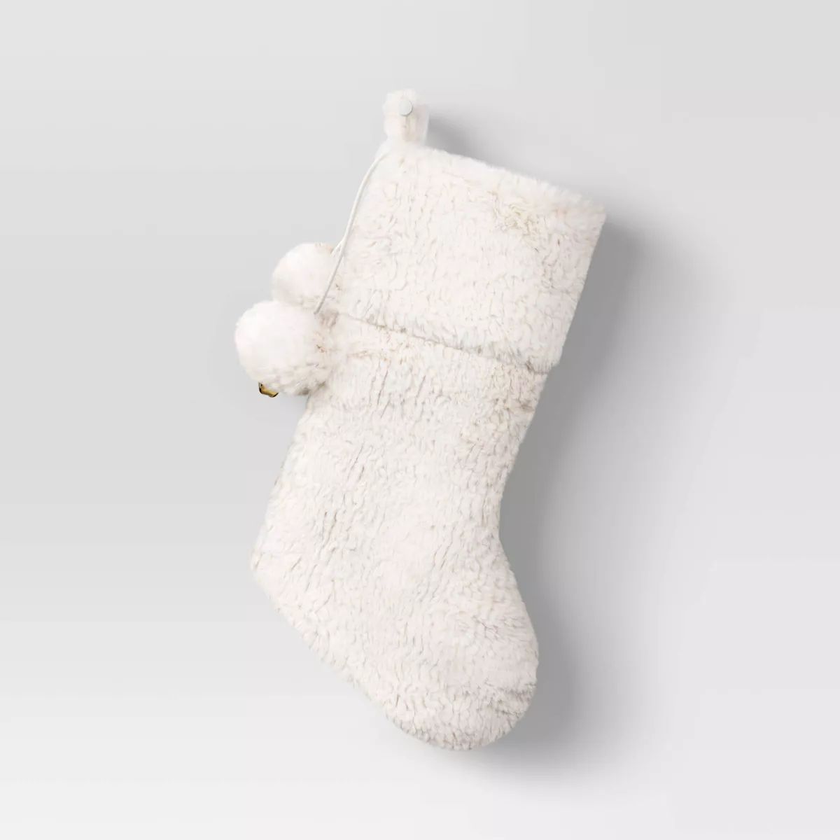 20" Faux Fur Christmas Stocking with Pom Pom Bells Ivory - Wondershop™ | Target