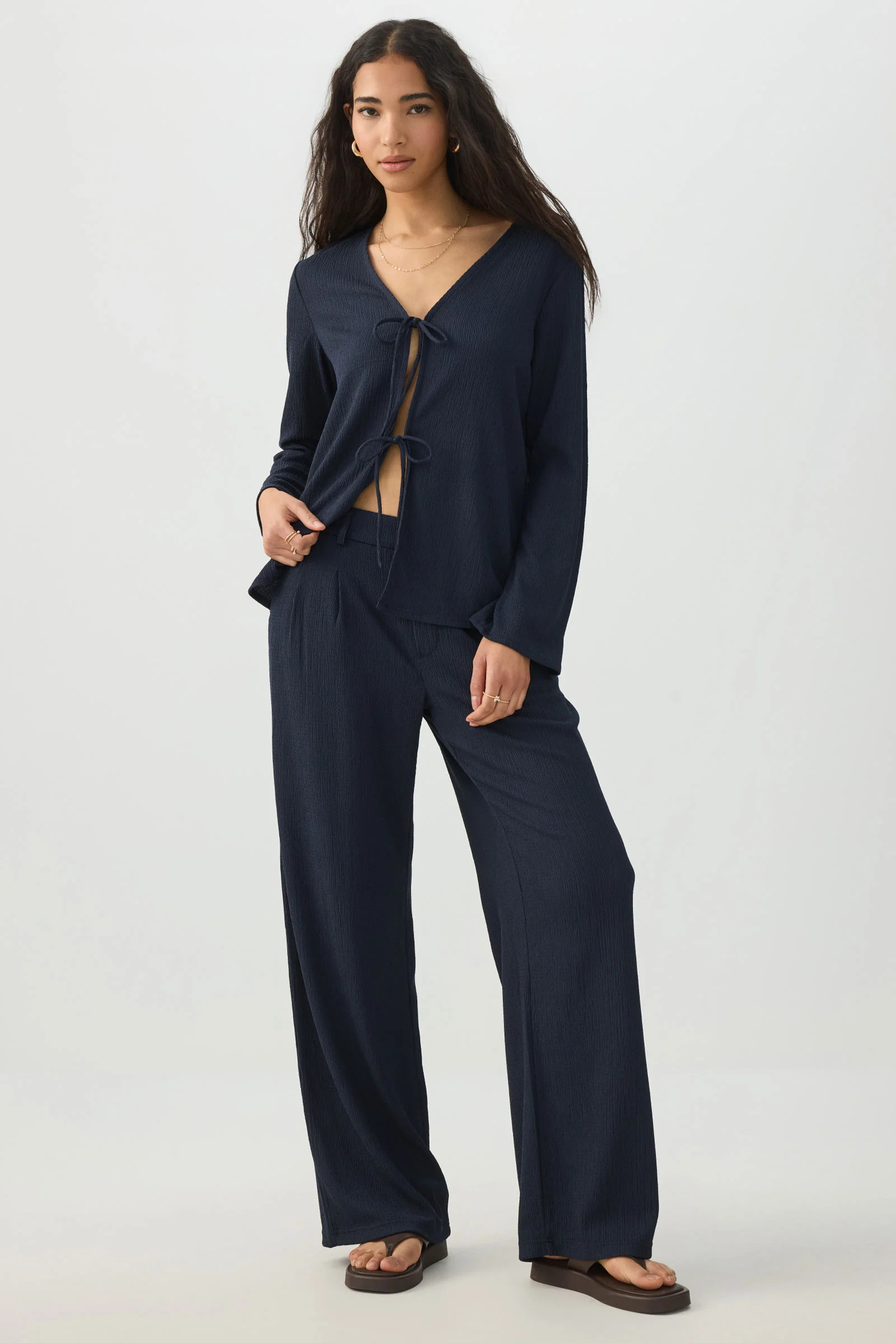 Seersucker Pleated Pull On Trouser | Ardene