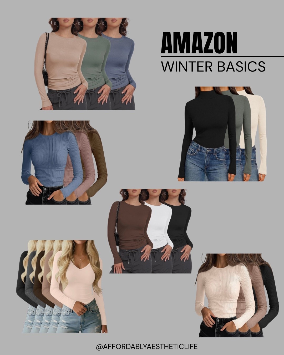 Amazon winter basics that look expensive ✨

These are the tops I reach for constantly:
• Long sleeve turtlenecks
• Fitted crew necks  
• V-neck long sleeves
• Ribbed long sleeves

Multiple colors available. Save this for your capsule wardrobe.

#LTKMidsize #LTKSaleAlert #LTKFindsUnder50