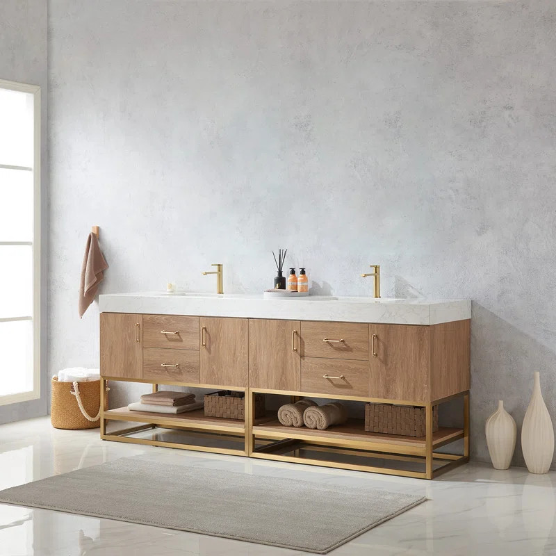Ahlani 84'' Double Bathroom Vanity with Sintered Stone Top | Wayfair North America