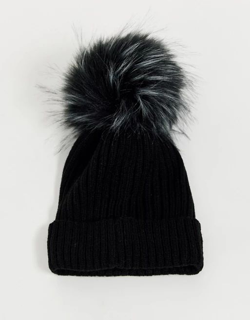 Stitch & Pieces Exclusive black beanie hat with pom | ASOS UK
