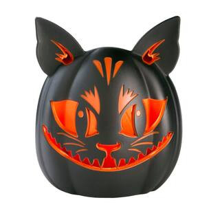 10in Halloween Classics Plug-in LED Black Cat Jack-O-Lantern | The Home Depot