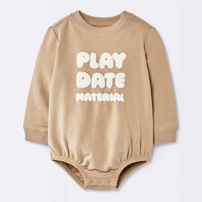 Baby Boys' Play Date Sweatshirt Bubble Romper - Cloud Island™ Brown Newborn | Target