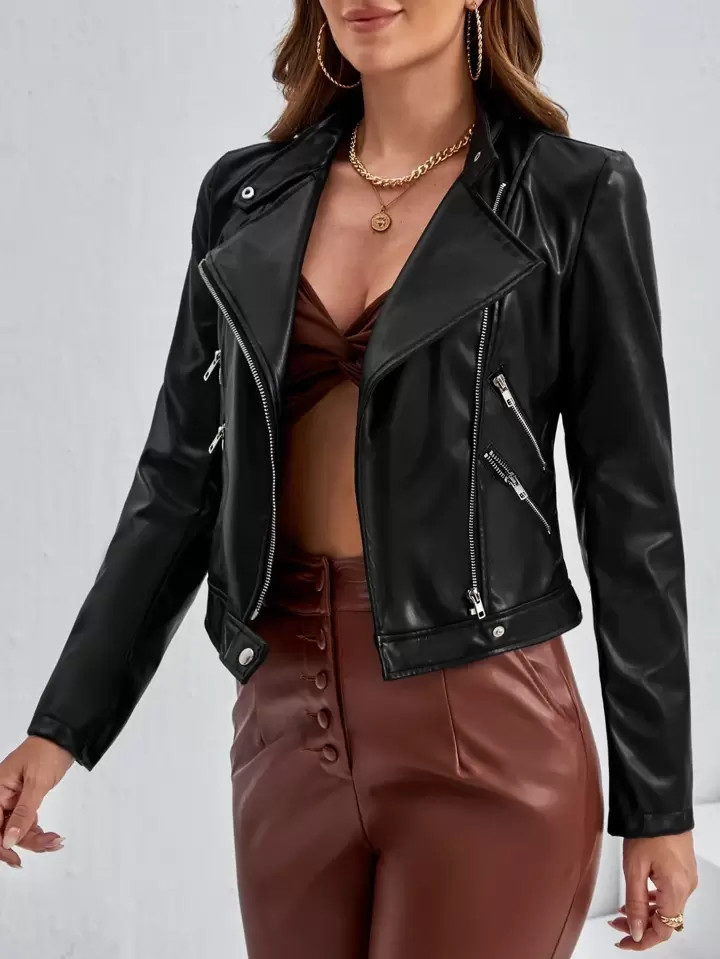 SHEIN LUNE Zip Detail PU Moto Jacket | SHEIN