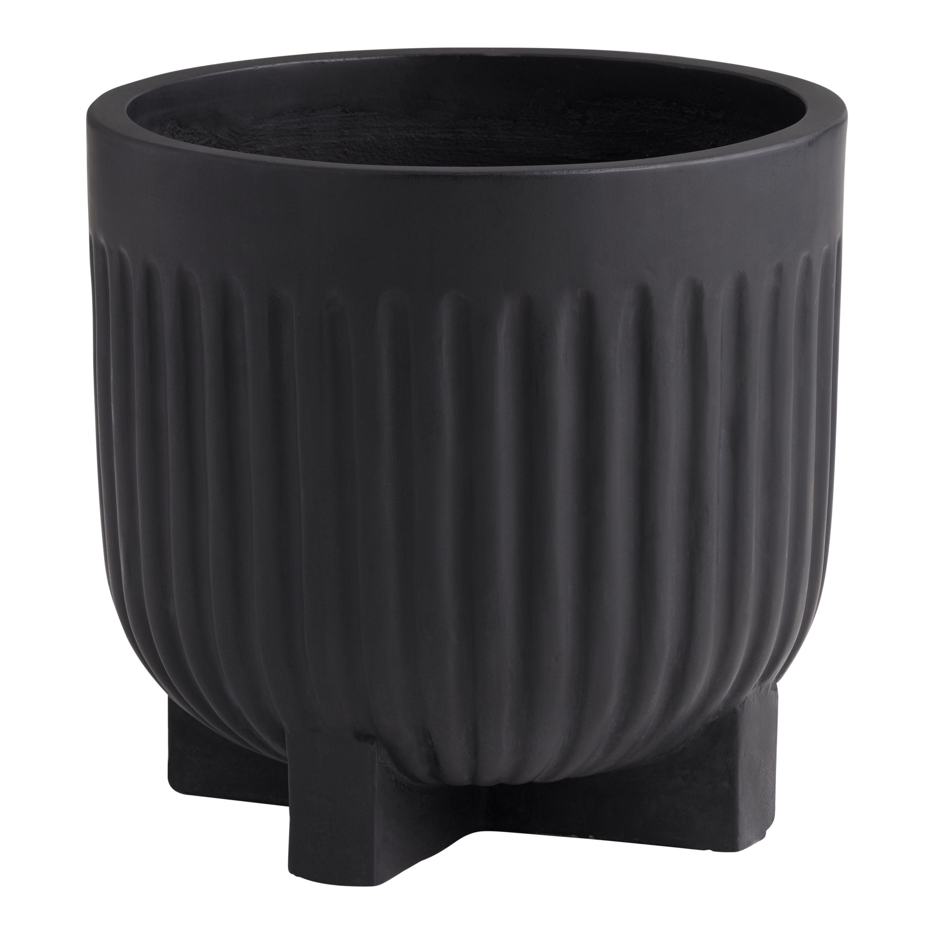 Taylor Large Black Cement Fluted Footed Outdoor Planter | World Market