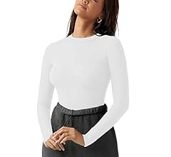 Women's Fashion Crew Neck Double Lined Long Sleeve T Shirts Bodysuits Tops Jumpsuit | Amazon (UK)