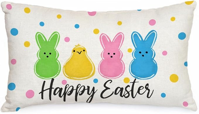 AACORS Easter Pillow Cover 12X20 Inch Polka Dots Colorful Bunnies Chick Decorations Holiday Farmh... | Amazon (US)