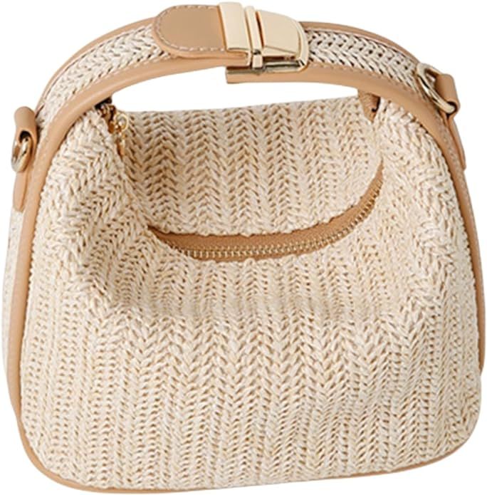 Straw Woven Crossbody Bag for Women, Handmade Beach Tote, Summer Top Handle Bucket Purse | Amazon (US)