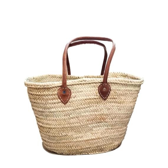 Straw Bag with Long Tan Leather Handles, French Basket, handmade french market bag, Summer Tote, Mar | Etsy (US)