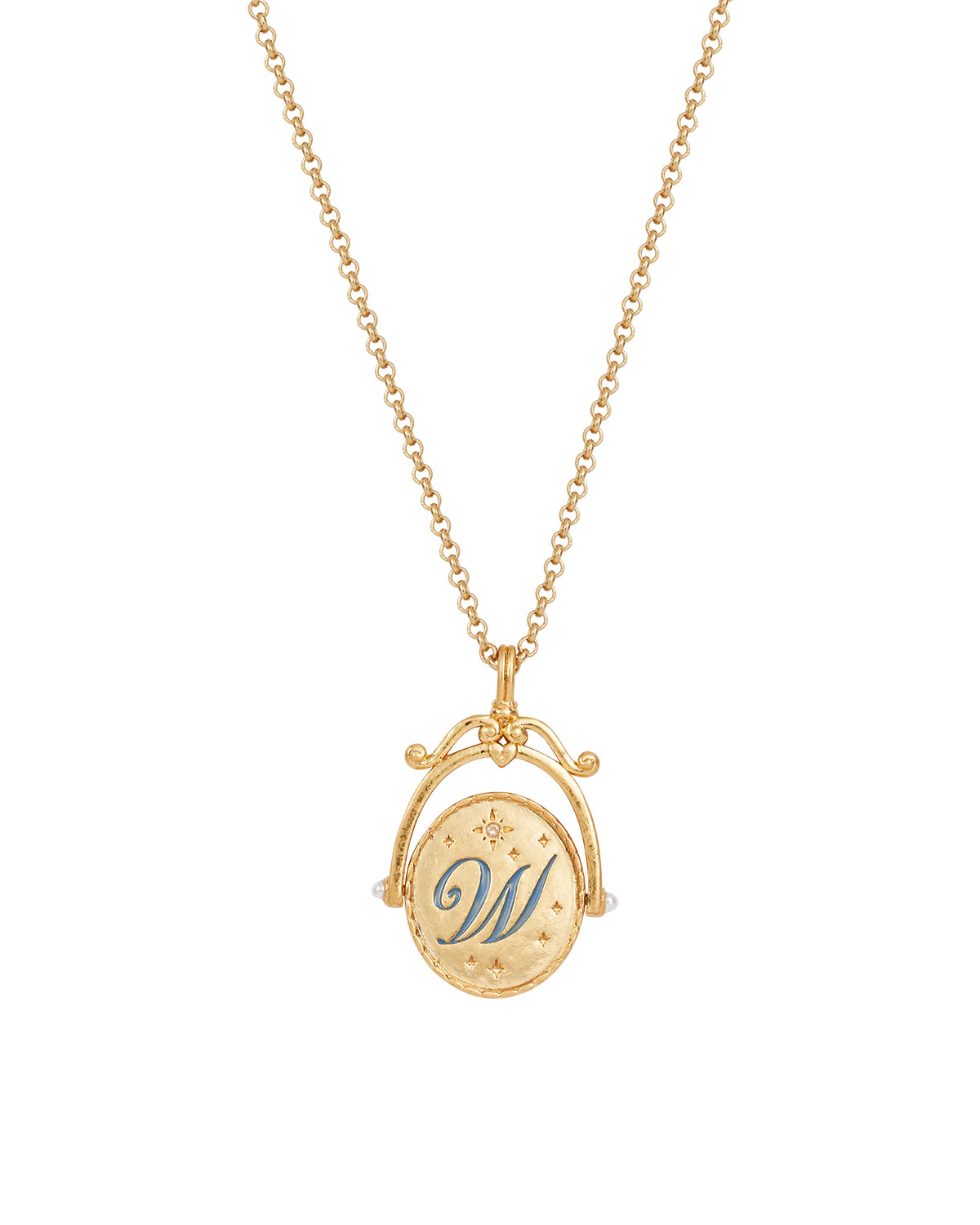 W Initial Water Lily Gold Spinner Necklace | Fable England