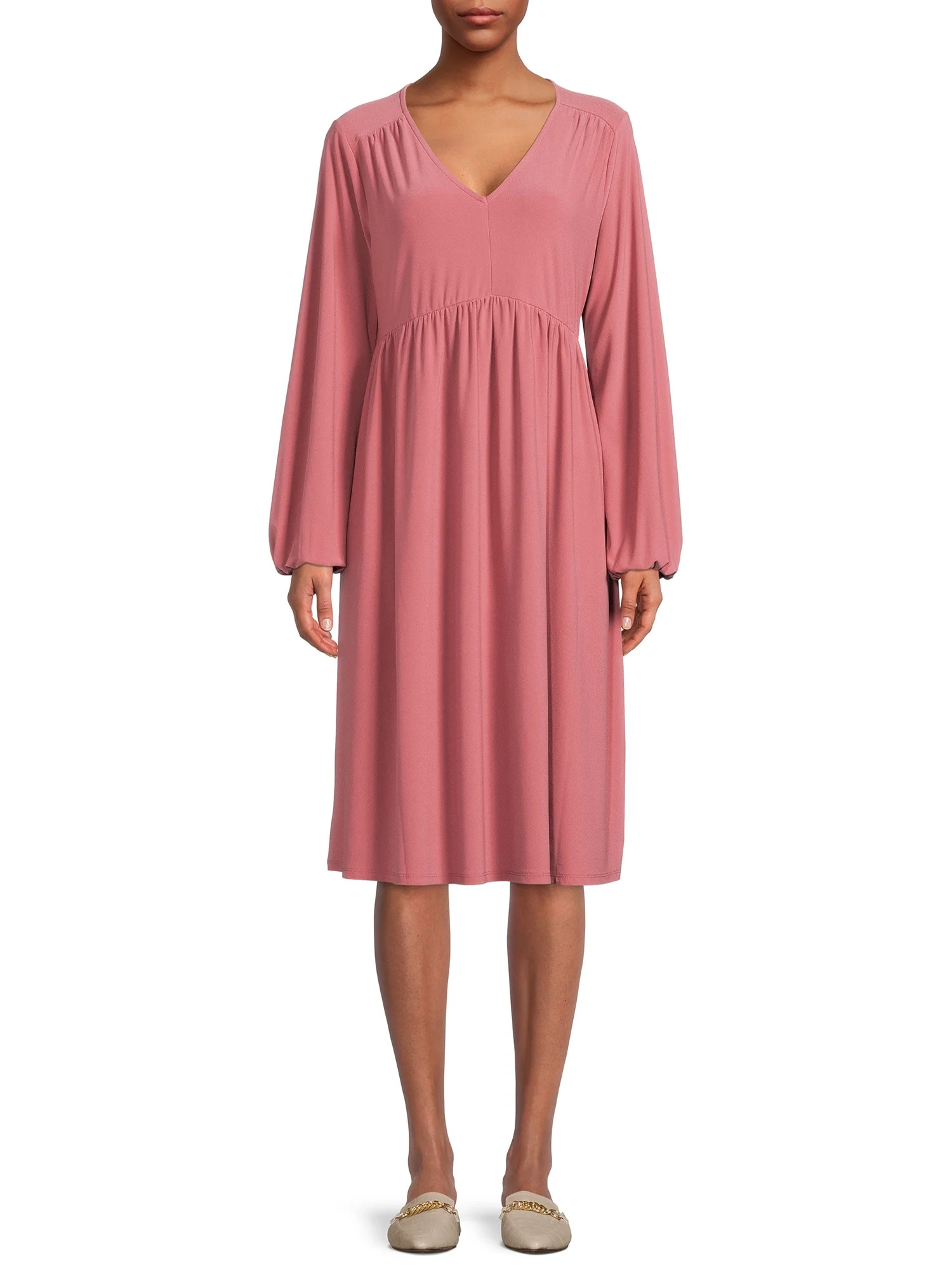 Time and Tru Women's V-Neck Peasant Dress | Walmart (US)
