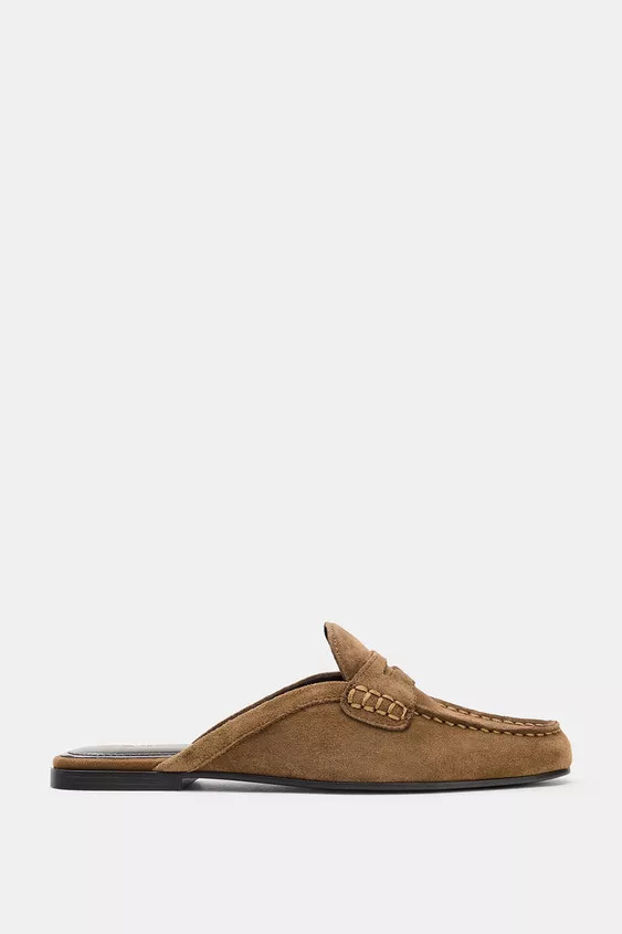 OPEN BACK SPLIT SUEDE LOAFERS | Zara US