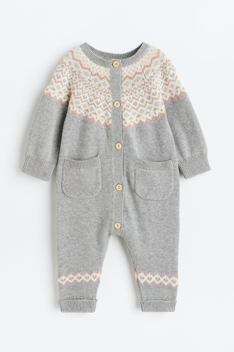 Knit Cotton Jumpsuit - Light gray/patterned - Kids | H&M US | H&M (US + CA)