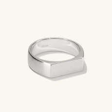 Slim Rectangular Signet Ring Brushed Silver | Mejuri (Global)