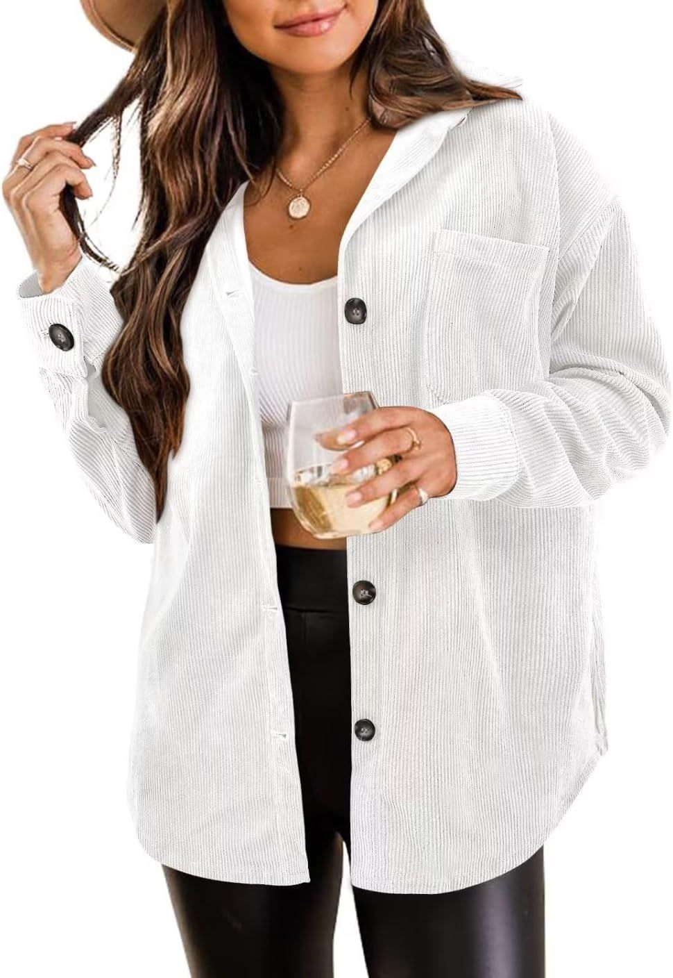 ZOLUCKY Womens Casual Plus Size Shacket Jacket Long Sleeve Button Down Shirts Blouses Tops | Amazon (US)