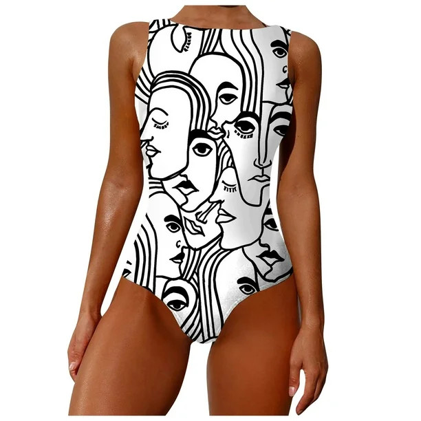 One Piece Swimsuits for Women Graffiti Abstract Print Bathing Suits Beachwear Tummy Control High ... | Walmart (US)