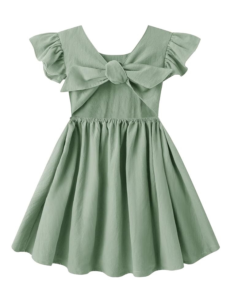 Dutebare Toddler Girls Dress Cotton Linen Ruffle Backless Sleeveless Kids Casual Party Dresses | Amazon (US)