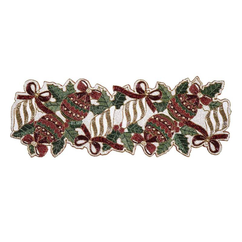 Red & Green Beaded Ornament Table Runner, 36x13 | At Home