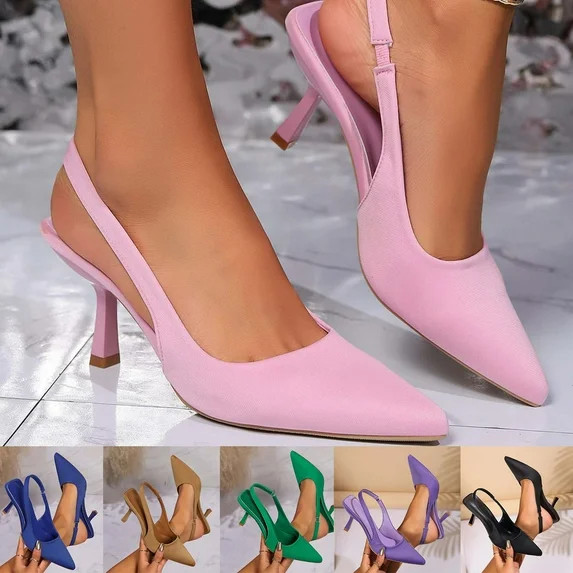 Miluxas Women’s Closed Toe Kitten Heels Pointed Toe Slingback Low Heels Dress Bridal Wedding Pu... | Walmart (US)