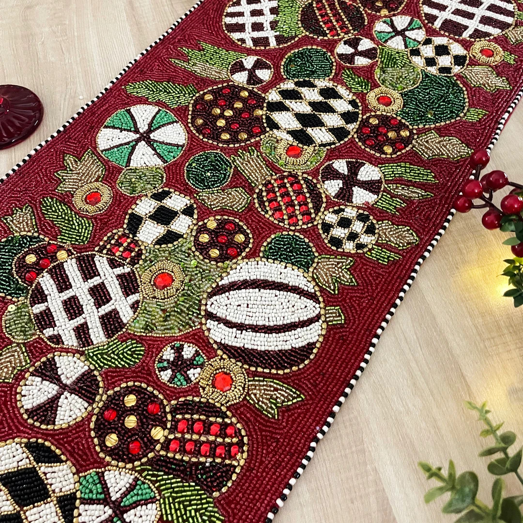 Handmade Christmas Table Runner, Beaded Runner, Multi Colour, 13x36inch - Etsy | Etsy (US)
