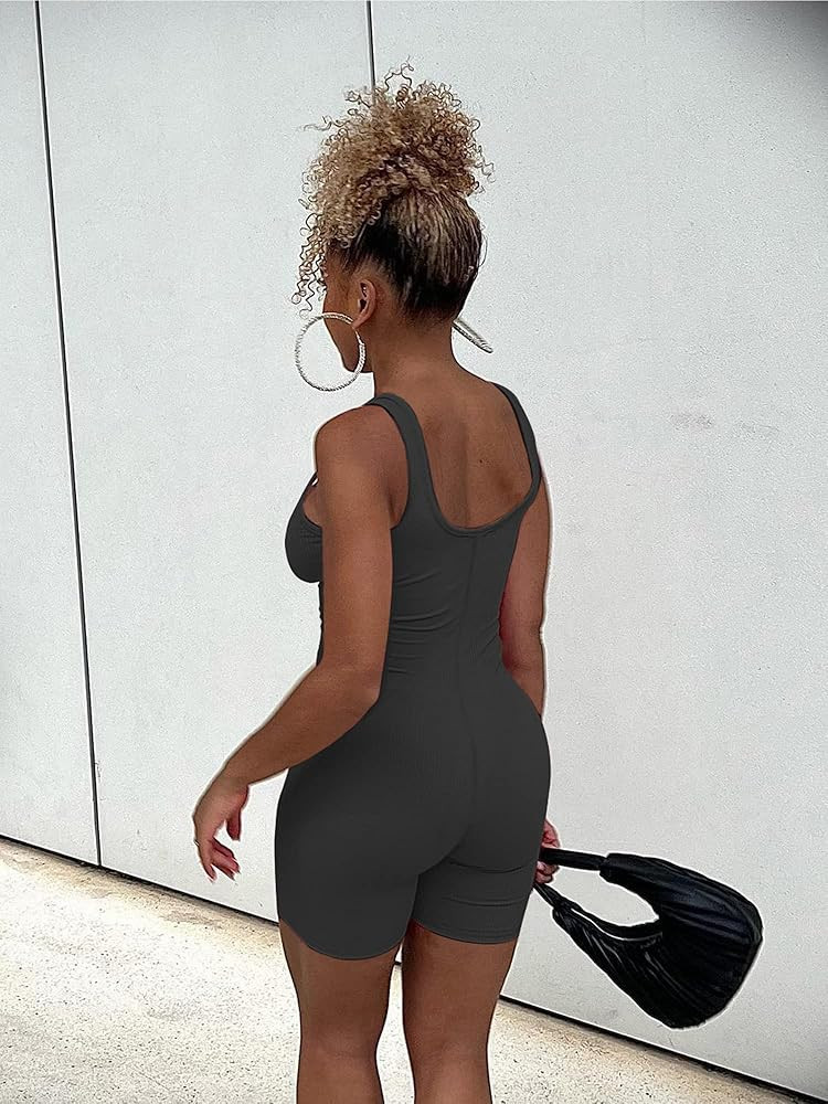 AIBIANOCEL Women's Summer Ribbed Sleeveless Tank Bodycon Romper Short Yoga Jumpsuit Catsuit Plays... | Amazon (US)