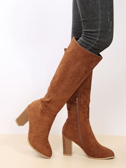 Minimalist Side Zipper Chunky Heeled Boots | SHEIN