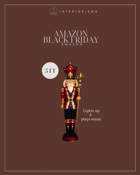15% off this giant, 5 foot nutcracker. It also lights up and plays music, black Friday deal from Amazon, Christmas decor, Christmas must have, Low stock.

#LTKsalealert #LTKhome #LTKHoliday