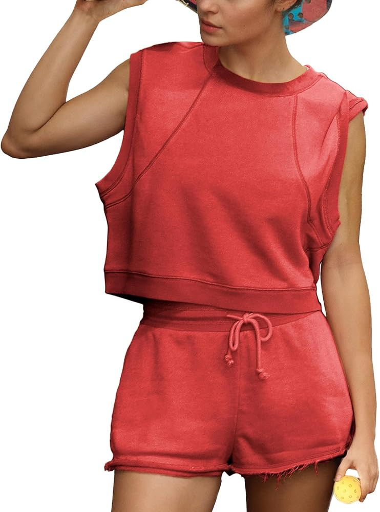 Songling Two Piece Sets for Women Summer Vacation Matching Lounge Set Casual Tops and Pockets Sho... | Amazon (US)