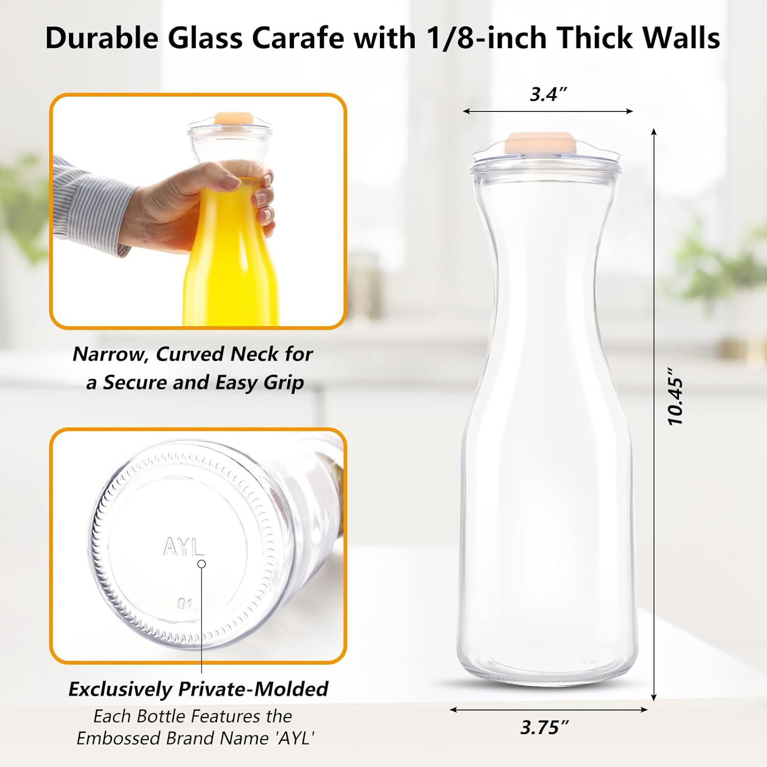 AYL Set of 4 Glass Carafes with Lids (1 Liter) – Clear Glass Water Pitchers and Beverage Servew... | Amazon (US)
