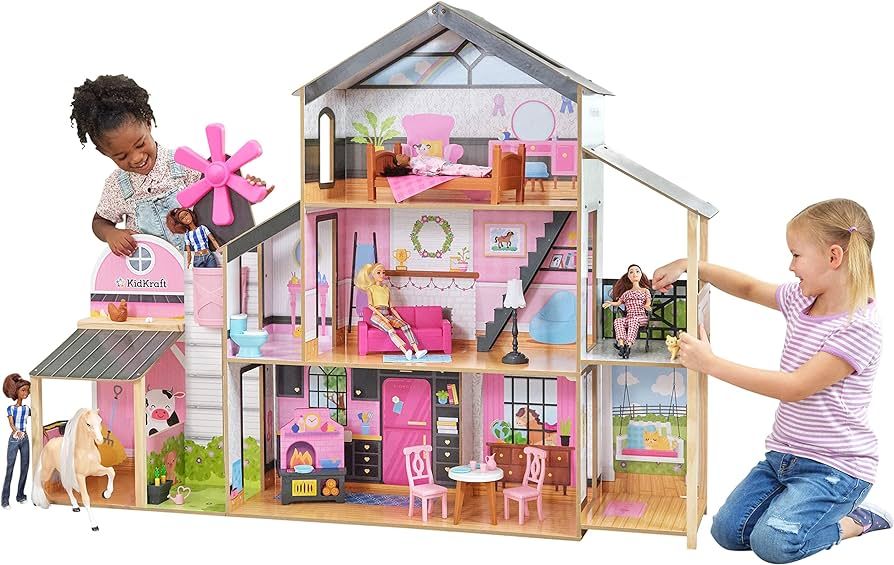 KidKraft Windmill Elevator 2-in-1 Wooden Barn & Dollhouse with Horse and Lights & Sounds, Over 3 ... | Amazon (US)