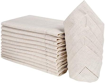 Cloth dinner Napkins-Flax Cotton-18x18 With Hemstitched-Natural Color,Wedding Napkins,Cocktails N... | Amazon (US)