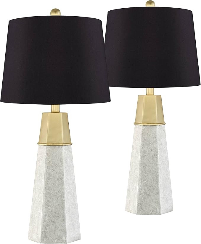 Julie Mid Century Modern Contemporary Table Lamps Set of 2 Faux Marble Gold Column Black Faux Sil... | Amazon (US)